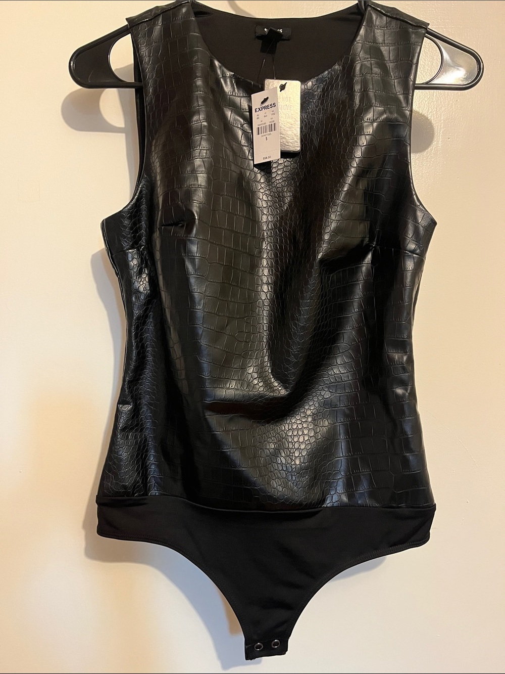 Express Black Faux Leather Croc-Embossed Sleeveless Bodysuit